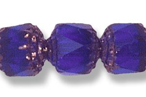 8mm Czech Faceted Fire Polish Cathedral Beads - Cobalt with Gold Caps