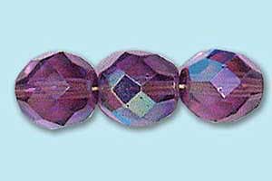 8mm Czech Faceted Round Fire Polish-Amethyst AB