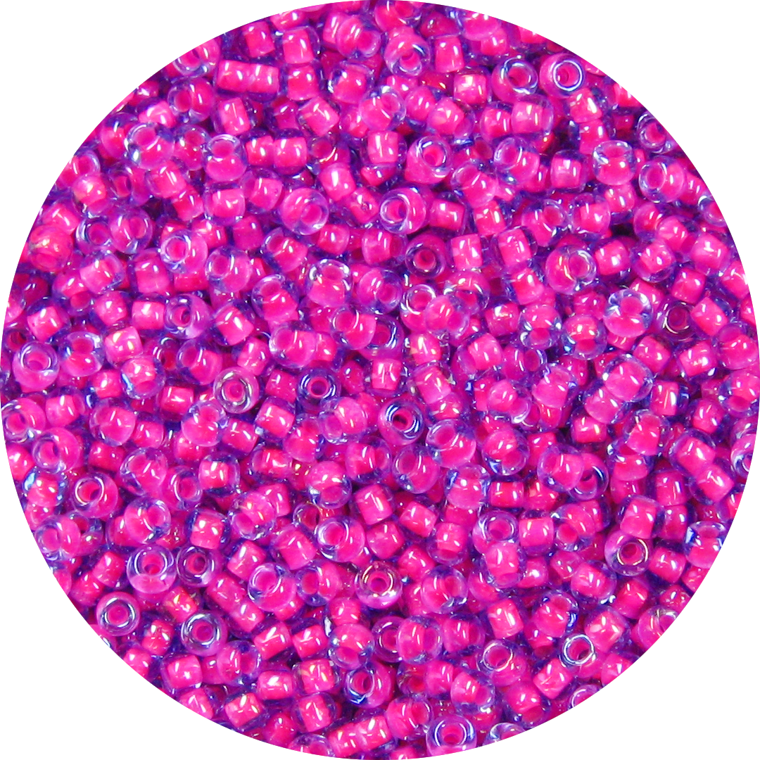 11-0 Two Tone Lined Iridescent Light Sapphire Blue-Hot Pink Japanese Seed  Bead