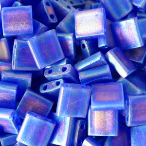 5mm Square Tila Bead, Frosted Cobalt Blue AB