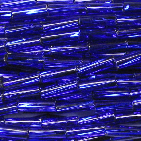 20mm, .75" Czech Twist Bugle Bead, Silver Lined Cobalt Blue