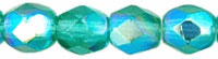 4mm Czech Faceted Round Fire Polish Beads - Emerald Green AB