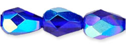 7x5mm Czech Faceted Fire Polish Tear Drop Beads - Cobalt Blue Ab