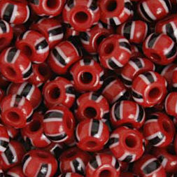 2/0 Czech Seed Bead Opaque Dark Red with 4 Sets of Black and White Stripes