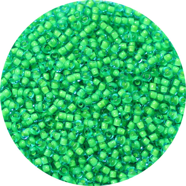 11/0 Matsuno M.G.B. Japanese Seed Bead Lime Green Lined Aqua Blue